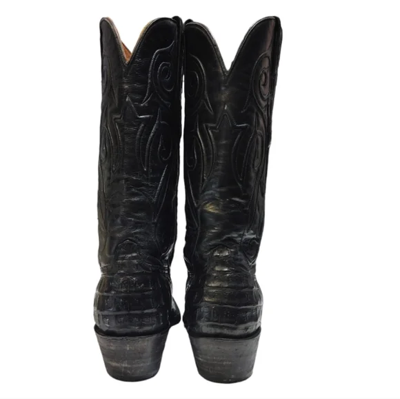 Black Jack Black Caimen Belly Leather Classic Western Cowboy Boots Mens Size 6 - Picture 6 of 15